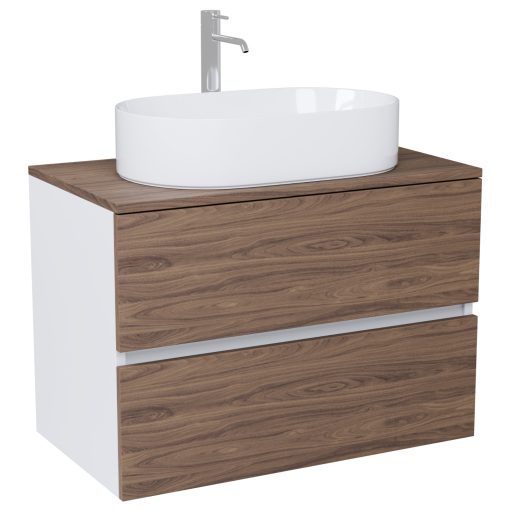 HD Zyra Silk Matt White-Oak 80 komplett fürdőszoba bútor fali mosdószekrénnyel, tölgyfa színű mosdópulttal és tükörrel