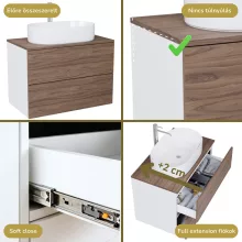 HD Zyra Pro Silk Matt White-Oak 80 komplett fürdőszoba bútor szett fali push-to-open mosdószekrénnyel, tölgyfa színű mosdópulttal, tükörrel és magasszekrénnyel