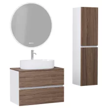 HD Zyra Silk Matt White-Oak 80 komplett fürdőszoba bútor szett fali mosdószekrénnyel, tölgyfa színű mosdópulttal, tükörrel és magasszekrénnyel