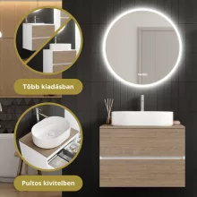 HD Zyra Silk Matt White-Oak 80 komplett fürdőszoba bútor szett fali mosdószekrénnyel, tölgyfa színű mosdópulttal, tükörrel és magasszekrénnyel