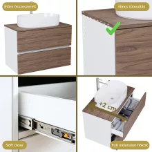 HD Zyra Silk Matt White-Oak 80 komplett fürdőszoba bútor szett fali mosdószekrénnyel, tölgyfa színű mosdópulttal, tükörrel és magasszekrénnyel