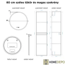 HD Zyra Silk Matt White-Oak 80 komplett fürdőszoba bútor szett fali mosdószekrénnyel, tölgyfa színű mosdópulttal, tükörrel és magasszekrénnyel