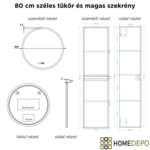 HD Zyra Silk Matt White-Oak 80 komplett fürdőszoba bútor szett fali mosdószekrénnyel, tölgyfa színű mosdópulttal, tükörrel és magasszekrénnyel