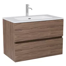 HD Aria Oak 80 komplett fürdőszoba bútor fali mosdószekrénnyel, fényes fehér slim mosdóval és tükörrel