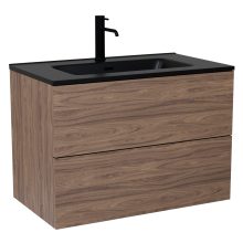 HD Aria Pro Oak 80 fali mosdószekrény, push-to-open mechanizmussal, matt fekete slim mosdóval