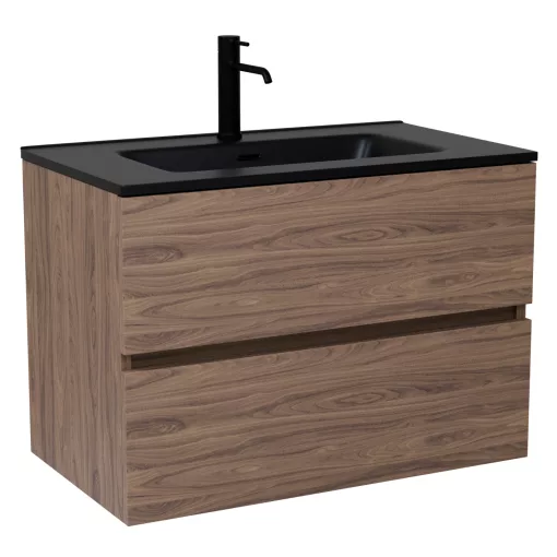 HD Aria Oak 80 komplett fürdőszoba bútor fali mosdószekrénnyel, matt fekete slim mosdóval és tükörrel