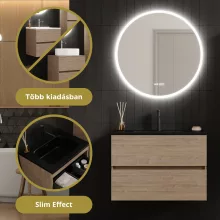 HD Aria Oak 80 komplett fürdőszoba bútor fali mosdószekrénnyel, matt fekete slim mosdóval és tükörrel