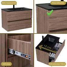 HD Aria Oak 80 komplett fürdőszoba bútor fali mosdószekrénnyel, matt fekete slim mosdóval és tükörrel