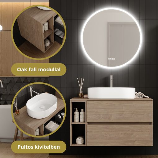 HD Zyra+ Oak 100 fali mosdószekrény oak mosdópulttal és kiegészítő oak fali modullal