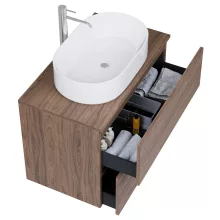 HD Zyra Pro Oak 80 komplett fürdőszoba bútor fali push-to-open mosdószekrénnyel, tölgyfa színű mosdópulttal és tükörrel