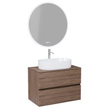 HD Zyra Oak 80 komplett fürdőszoba bútor fali mosdószekrénnyel, tölgyfa színű mosdópulttal és tükörrel