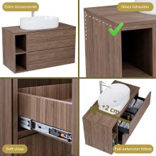 HD Zyra Pro+ Oak 100 komplett fürdőszoba bútor fali push-to-open mosdószekrénnyel, oak mosdópulttal, kiegészítő oak fali modullal és tükörrel