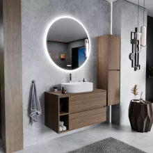 HD Zyra+ Oak 100 komplett fürdőszoba bútor fali mosdószekrénnyel, oak mosdópulttal, kiegészítő oak fali modullal és tükörrel