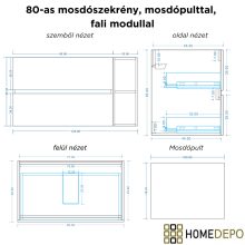 HD Zyra+ Oak 100 komplett fürdőszoba bútor szett fali mosdószekrénnyel, oak mosdópulttal, kiegészítő oak fali modullal, tükörrel és magasszekrénnyel