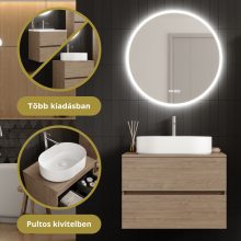 HD Zyra Oak 80 komplett fürdőszoba bútor szett fali mosdószekrénnyel, tölgyfa színű mosdópulttal, tükörrel és magasszekrénnyel