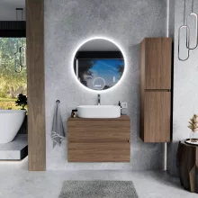 HD Zyra Oak 80 komplett fürdőszoba bútor szett fali mosdószekrénnyel, tölgyfa színű mosdópulttal, tükörrel és magasszekrénnyel