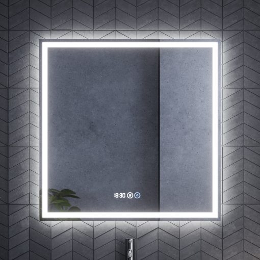 HD Rapallo Pro Oak 80 komplett fürdőszoba bútor szett fali push-to-open mosdószekrénnyel, tölgyfa színű mosdópulttal, tükörrel és magasszekrénnyel