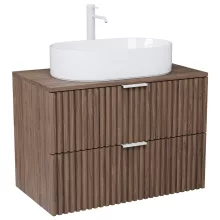 HD Rapallo Oak 80 fali mosdószekrény oak mosdópulttal és matt fehér fogantyúkkal
