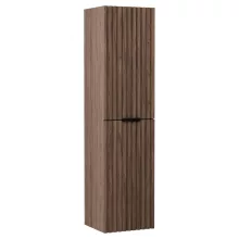HD Ravello Oak 80 komplett fürdőszoba bútor szett fali mosdószekrénnyel, matt fekete fogantyúkkal, fényes fehér slim mosdóval, tükörrel és magasszekrénnyel