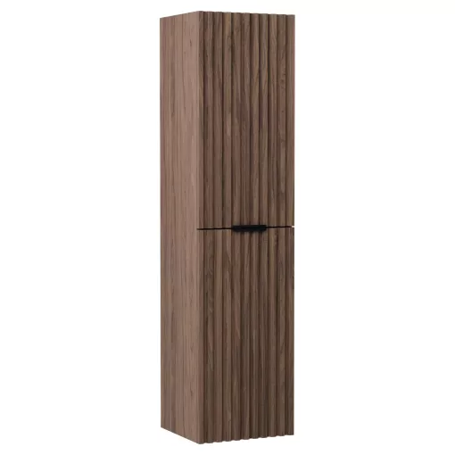 HD Ravello Oak 80 komplett fürdőszoba bútor szett fali mosdószekrénnyel, matt fekete fogantyúkkal, matt fekete slim mosdóval, tükörrel és magasszekrénnyel