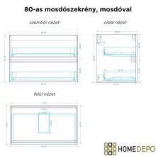 HD Aria Hickory 80 fali mosdószekrény fényes fehér slim mosdóval