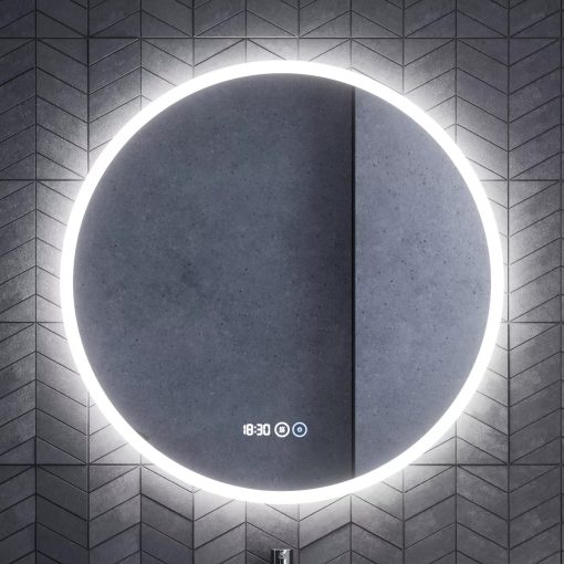 HD Zyra Pro Hickory 80 komplett fürdőszoba bútor fali push-to-open mosdószekrénnyel, hikoridió színű mosdópulttal és tükörrel