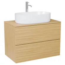 HD Zyra Pro Hickory 80 komplett fürdőszoba bútor szett fali push-to-open mosdószekrénnyel, hikoridió színű mosdópulttal, tükörrel és magas szekrénnyel