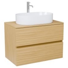 HD Zyra Hickory 80 komplett fürdőszoba bútor szett fali mosdószekrénnyel, hikoridió színű mosdópulttal, tükörrel és magas szekrénnyel