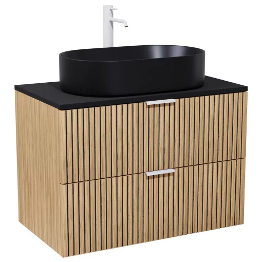 HD Palma Hickory 80 fali mosdószekrény matt fekete mosdópulttal és matt fehér fogantyúkkal