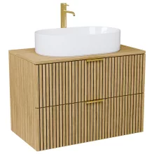 HD Palma Hickory 80 fali mosdószekrény hikoridió színű mosdópulttal és szálcsiszolt arany fogantyúkkal