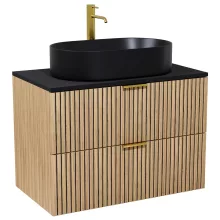 HD Palma Hickory 80 fali mosdószekrény matt fekete mosdópulttal és szálcsiszolt arany fogantyúkkal