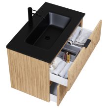 HD Parma Hickory 80 fali mosdószekrény matt fekete fogantyúkkal és matt fekete slim mosdóval