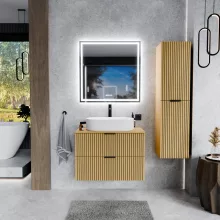 HD Palma Hickory 80 fali mosdószekrény hikoridió színű mosdópulttal és matt fekete fogantyúkkal