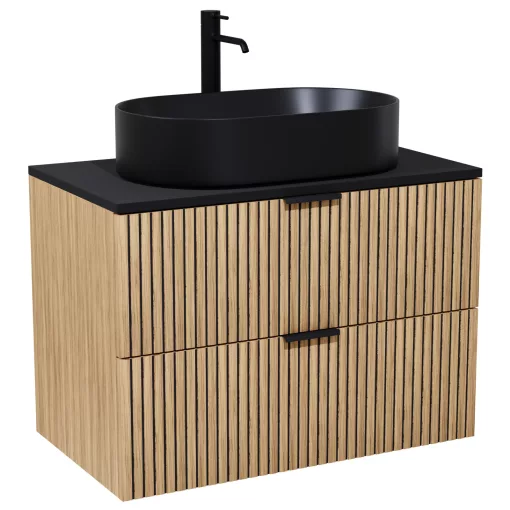 HD Palma Hickory 80 fali mosdószekrény matt fekete mosdópulttal és matt fekete fogantyúkkal