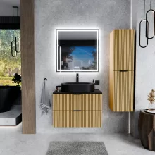 HD Palma Hickory 80 fali mosdószekrény matt fekete mosdópulttal és matt fekete fogantyúkkal