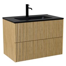 HD Parma Pro Hickory 80 fali mosdószekrény, push-to-open mechanizmussal és matt fekete slim mosdóval