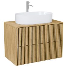 HD Palma Pro Hickory 80 komplett fürdőszoba bútor szett fali push-to-open mosdószekrénnyel, hikoridió színű mosdópulttal, tükörrel és magasszekrénnyel