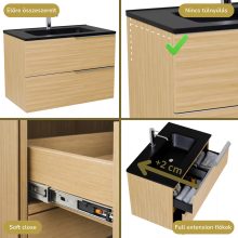 HD Cremona Hickory 80 fali mosdószekrény fényes króm fogantyúkkal és matt fekete slim mosdóval