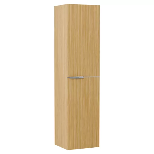 HD Cremona Hickory 80 komplett fürdőszoba bútor szett fali mosdószekrénnyel, fényes króm fogantyúkkal, matt fekete slim mosdóval, tükörrel és magas szekrénnyel