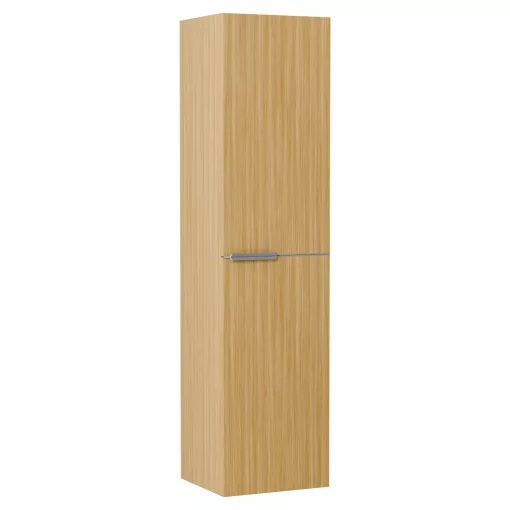 HD Cremona Hickory 80 komplett fürdőszoba bútor szett fali mosdószekrénnyel, szálcsiszolt króm fogantyúkkal, matt fekete slim mosdóval, tükörrel és magas szekrénnyel
