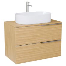 HD Carona Hickory 80 fali mosdószekrény hikoridió színű mosdópulttal és szálcsiszolt króm fogantyúkkal