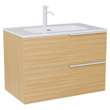 HD Cremona Hickory 80 fali mosdószekrény matt fehér fogantyúkkal és fényes fehér slim mosdóval