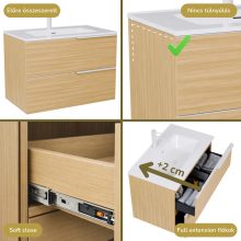 HD Cremona Hickory 80 fali mosdószekrény matt fehér fogantyúkkal és fényes fehér slim mosdóval