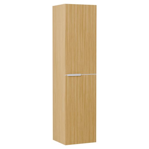 HD Cremona Hickory 80 komplett fürdőszoba bútor szett fali mosdószekrénnyel, matt fehér fogantyúkkal, fényes fehér slim mosdóval, tükörrel és magas szekrénnyel