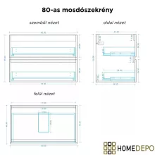 HD Cremona Hickory 80 komplett fürdőszoba bútor szett fali mosdószekrénnyel, szálcsiszolt arany fogantyúkkal, matt fekete slim mosdóval, tükörrel és magas szekrénnyel