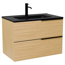 HD Cremona Hickory 80 fali mosdószekrény matt fekete fogantyúkkal és matt fekete slim mosdóval