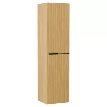 HD Cremona Hickory 80 komplett fürdőszoba bútor szett fali mosdószekrénnyel, matt fekete fogantyúkkal, matt fekete slim mosdóval, tükörrel és magas szekrénnyel