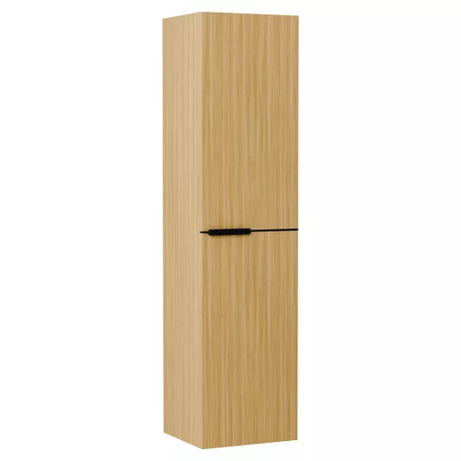 HD Cremona Hickory 80 komplett fürdőszoba bútor szett fali mosdószekrénnyel, matt fekete fogantyúkkal, matt fekete slim mosdóval, tükörrel és magas szekrénnyel