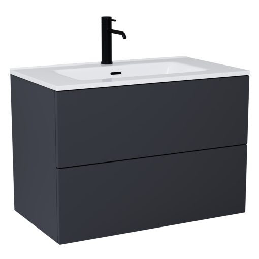 HD Aria Pro Antracit 80 fali mosdószekrény, push-to-open mechanizmussal, fényes fehér slim mosdóval