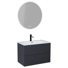 HD Aria Pro Antracit 80 komplett fürdőszoba bútor fali push-to-open mosdószekrénnyel, fényes fehér slim mosdóval és tükörrel